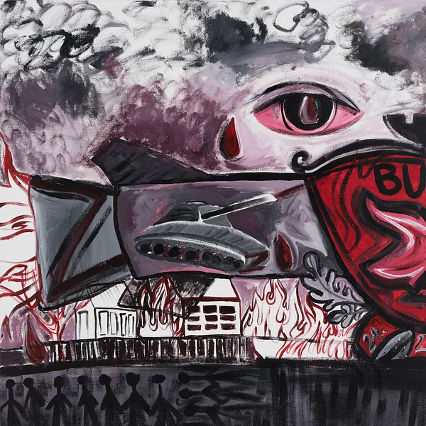 Image of Bucha 2022 by Hanna Solovei, size: 180x90 cм, made of Acrylic on canvas, Painting medium Photo 2 of 3.