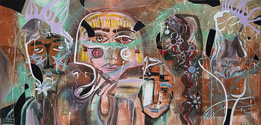 Image of How are you? by Hanna Solovei, size: 215x102 cm, made of acrylic, pastel, Painting medium